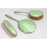 Silver and guilloche enamel vanity set, Birmingham 1931, Adie Brothers Ltd, with pale green
