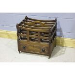 Victorian mahogany Canterbury table, with four compartments above a single drawer, raised on short