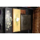 Edwardian reptile skin mounted writing box, two glove boxes, travelling cutlery set housed in a