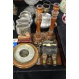 Works of art to include carved wooden pipe rack with brass plate inscribed "smoke and be happy",