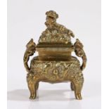 19th Century gilt bronze inkwell, modelled as a Chinese censer with dog of fo finial, 11cm high, 8cm