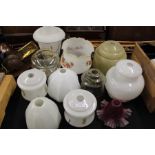Collection of glass lamp shades and oil lamp shades, various sizes and styles (11)