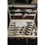 Cased set of Offenbach Solingen chefs knives