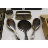 George V silver and tortoiseshell dressing table set, Birmingham 1919, maker E S Barnsley & Co (