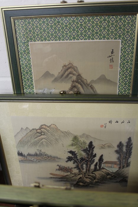 Four Oriental paintings on silk depicting landscape scenes, Pap Chen limited edition print " - Image 3 of 3