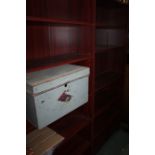 Pair of 20th Century mahogany bookcases, with six shelves, in dark red, 75.5cm wide, together with a