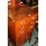 Edwardian mahogany cupboard, the rectangular top with inlaid borders, above three drawers and two