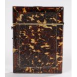 19th Century tortoiseshell card case, with a pique work wriggle design, 10.5cm high