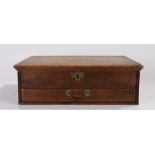 George III oak box, the hinged lid above a frieze drawer with brass handle, 46cm wide