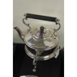 Silver plated tea kettle and stand with burner