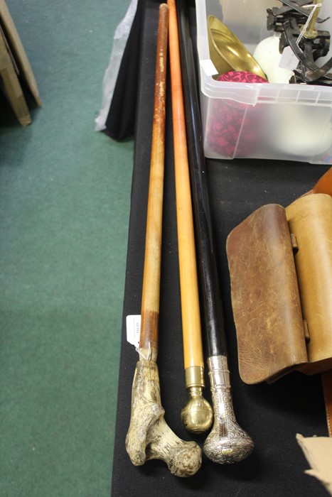 Walking stick with bone handle, white metal capped walking stick, brass capped walking stick (3 - Image 2 of 2