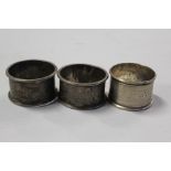 Three silver napkin rings, 2.1oz