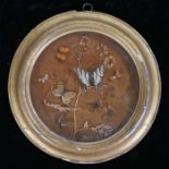 Victorian butterfly display, the butterfly scene housed in a circular gilt and glazed frame, 32cm