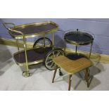 Late 20th Century drinks trolley, together with another drinks trolley with glass shelves, and an