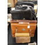 Two brown leather briefcases, laptop bags etc. (qty)