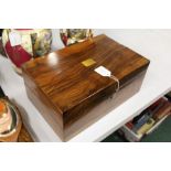 Victorian walnut writing box, the lid with vacant rectangular brass cartouche, the interior with