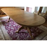 Light oak twin pillar extending dining table