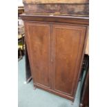 19th Century mahogany wardrobe, the hinged door opening to reveal three shelves, the doors decorated