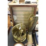 Brass ware to include coal bucket, four piece companion set, stand in the form of a spurred boot,