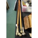 Walking stick with bone handle, white metal capped walking stick, brass capped walking stick (3