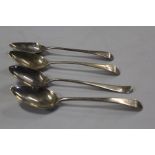 Four George III silver dessert spoons, to include two Edinburgh examples, 3.4oz (4)