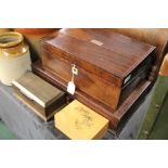 Victorian rosewood writing box, mahogany box with frieze drawer, oak cigarette box, bamboo decorated