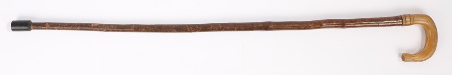 19th Century horn handled walking stick, possibly Rhinoceros horn, the crook form horn handle