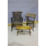 Early 20th Century armchair, together with a mid-century occasional table and a bamboo side table (