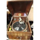 His Master's Voice gramophone, housed in a mahogany case