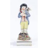 19th Century Prattware Figure of the Lost Sheep, circa 1800, modelled as a standing shepherd holding