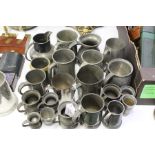 Collection of pewter mugs and measures, to include pint, half pint, gill, half gill etc. (qty)