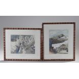 Two Swiss photographs, circa 1925, "Belvedere Hotel overlooking ice waves of the Rhone Glacier,