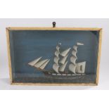 19th Century ship diorama, the ship at sail with masts up, housed within the glazed case, 65cm long