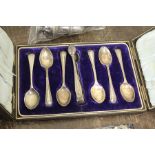 Set of five Victorian silver teaspoons and matching sugar tongs, Sheffield 1894, maker Walker &