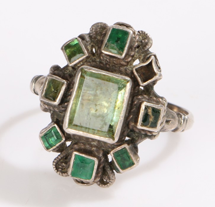 Silver ring set with green stones, ring size N, 5.2g