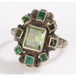 Silver ring set with green stones, ring size N, 5.2g