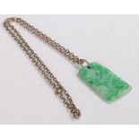 Jade pendant, with stylised bird decoration, on a sterling silver necklace, gross weight 22.2g