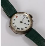 Silver wristwatch, the white dial with Roman numerals, manual wound, the case 28mm diameter