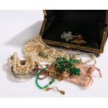 Jewellery to include two strand and three strand pearl necklaces, white metal bangle, gilt ring,