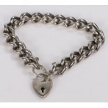 Silver bracelet with heart shaped padlock clasp, 53.5g