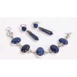 Lapis lazuli bracelet, pair of similar earrings with hexagonal tapering drops (3)