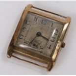 9 carat gold cased Art Deco style wristwatch, the engine turned dial with Arabic markers, 17.9g