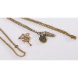 Gilt chain set with a 9 carat gold (1.7 grams) and light blue stone set pendant, a gold coloured