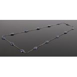 Lapis lazuli necklace, the chain links with oval lapis lazuli set periodically, 106cm long