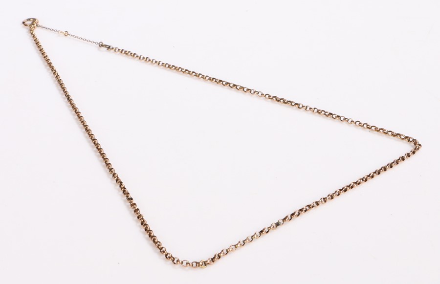 9 carat gold necklace, with security chain, 7g