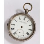 Continental silver open face pocket watch, the white enamel dial with Roman numerals, subsidiary