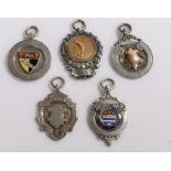 Five silver pocket watch chain pendants, 1.4oz (5)