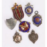 Mixed silver fobs, pendants and medals, 1.8oz (6)