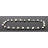 Baroque pearl necklace, with a row of the pearls and chain links, 73cm long