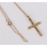 9 carat gold cross pendant and necklace, 1.1g